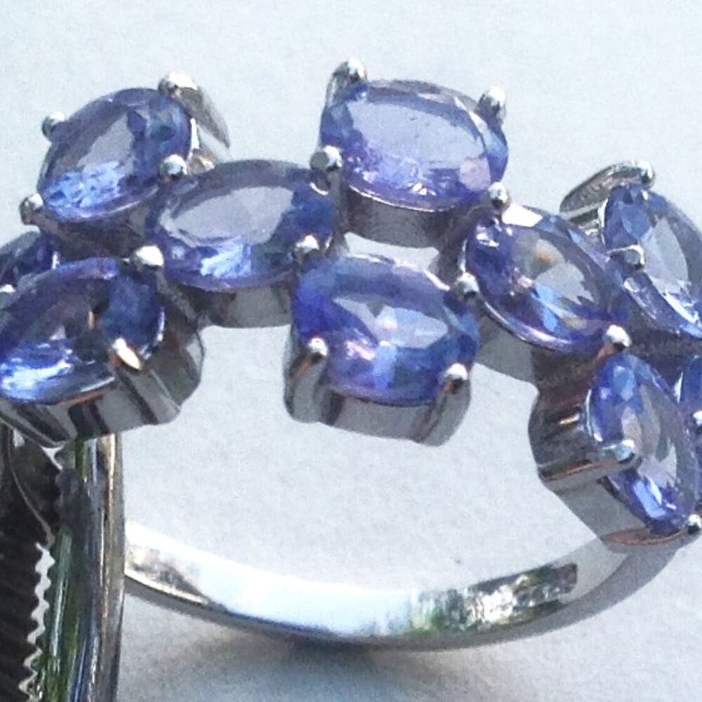 Unheated Oval Tanzanite 5x4mm 14K White Gold Plate 925 Sterling Silver Ring 7.5